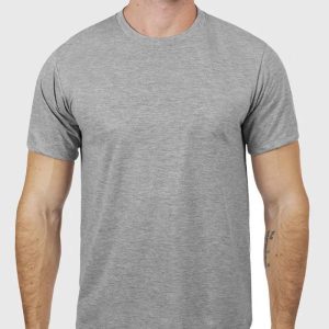 Camiseta Malha Cinza Mescla Manga Curta Gola Redonda | Uniforme Confortável