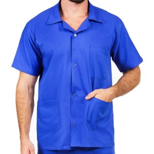 Jaleco Brim Manga Curta Azul Royal com Bolso | Uniforme Profissional Resistente