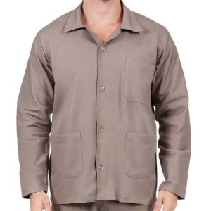 Jaleco Brim Manga Longa Cinza com Bolso | Uniforme Profissional Resistente